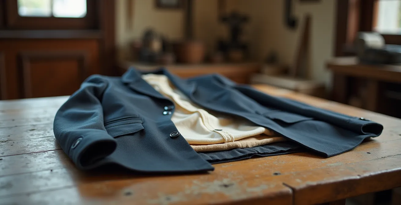 Vista lateral de la construcción full canvas en un traje español mostrando las capas de entretela