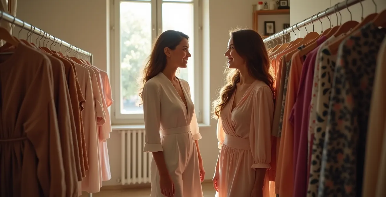 Conversación íntima y personal entre una clienta y el propietario en una elegante boutique de Valencia