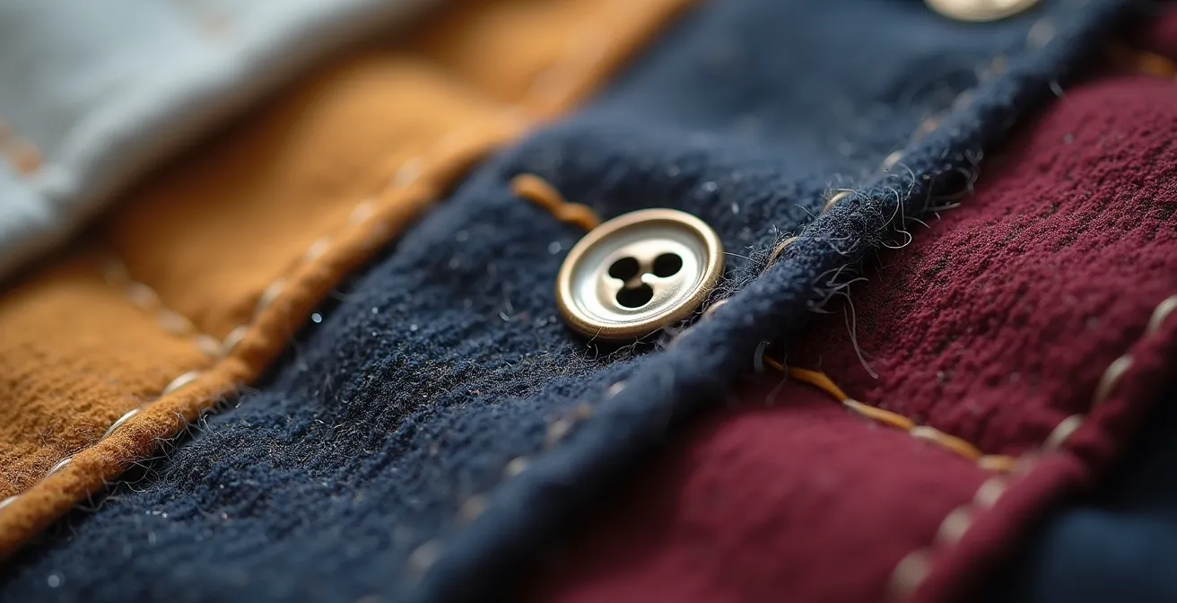 Primer plano de costuras y acabados en una prenda de muestra de showroom