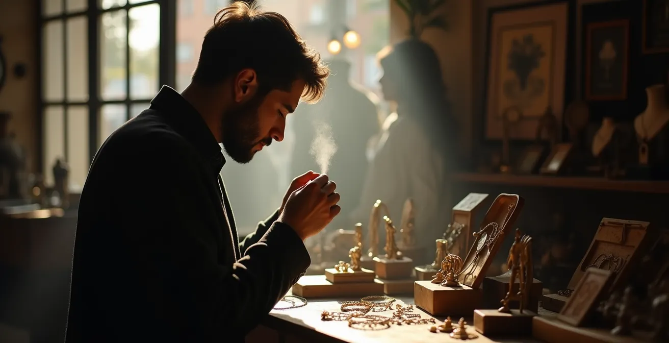 Detalle macro de condensación en piedra preciosa mostrando diferencia entre auténtica y sintética