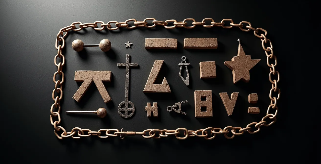 Composición simbólica de elementos del punk ibérico dispuestos sobre superficie neutra