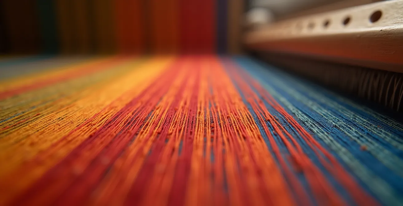 Telar de seda tradicional valenciano con hilos de colores vibrantes